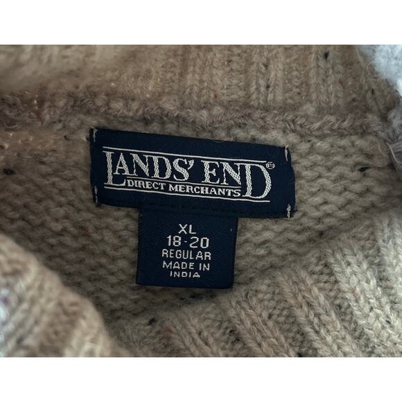 Vintage Lands End Size XL 100% Lambswool Cream Cable Knit Mock Neck Sweater - Picture 6 of 7